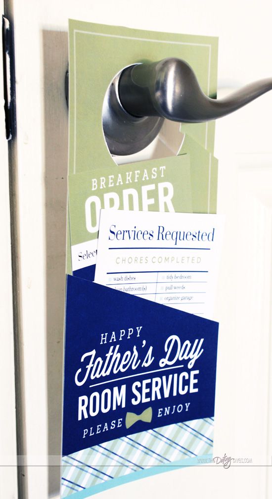 Last-minute gifts for Father's Day: printable breakfast in bed set, including a door hanger for ordering