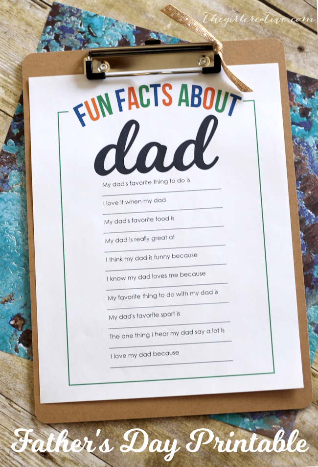 DIY Father's Day gifts from the kids: Free fun facts survey about dad | Printable at The Girl Creative 