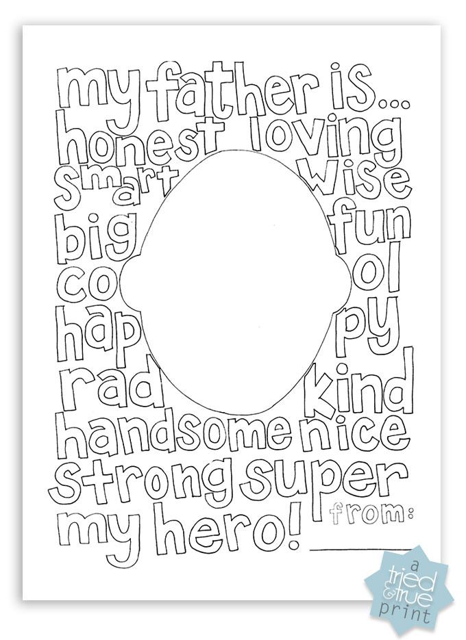 Free printable Father's Day coloring page with a space for a portrait | Tried and True Blog