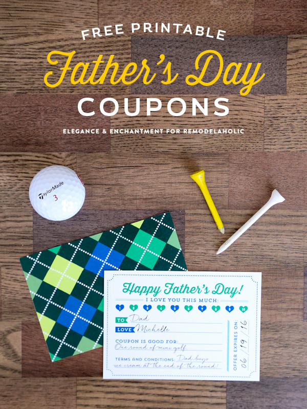 Free printable Father's Day coupons from Elegance & Enchantment. So modern!