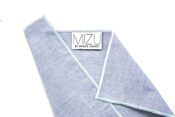 Custom monogrammed chambray pocket square from Mizu: Very hip Father's Day gift