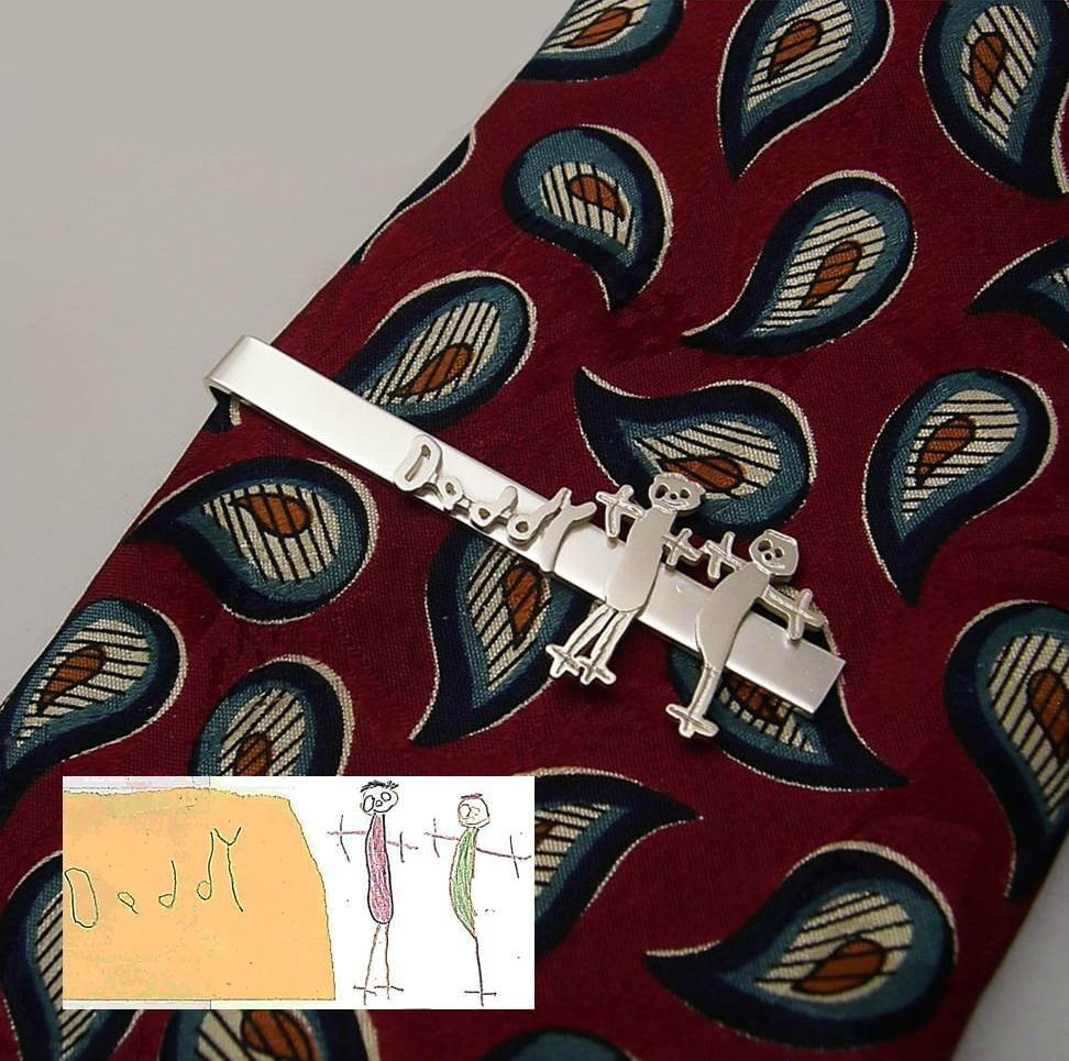 Personalized gifts for Father's Day: Keepsake tie clips, key chains and other jewelry from a child's own artwork at Formia Designs