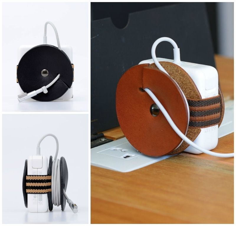 The leather PowerPlay Macbook cable organizer is a genius, simple solution