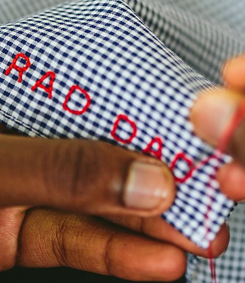 Father's Day gifts under $25: Rad Dad hand embroidered pocket square from Jack Spade, providing jobs to Rwanda artisans