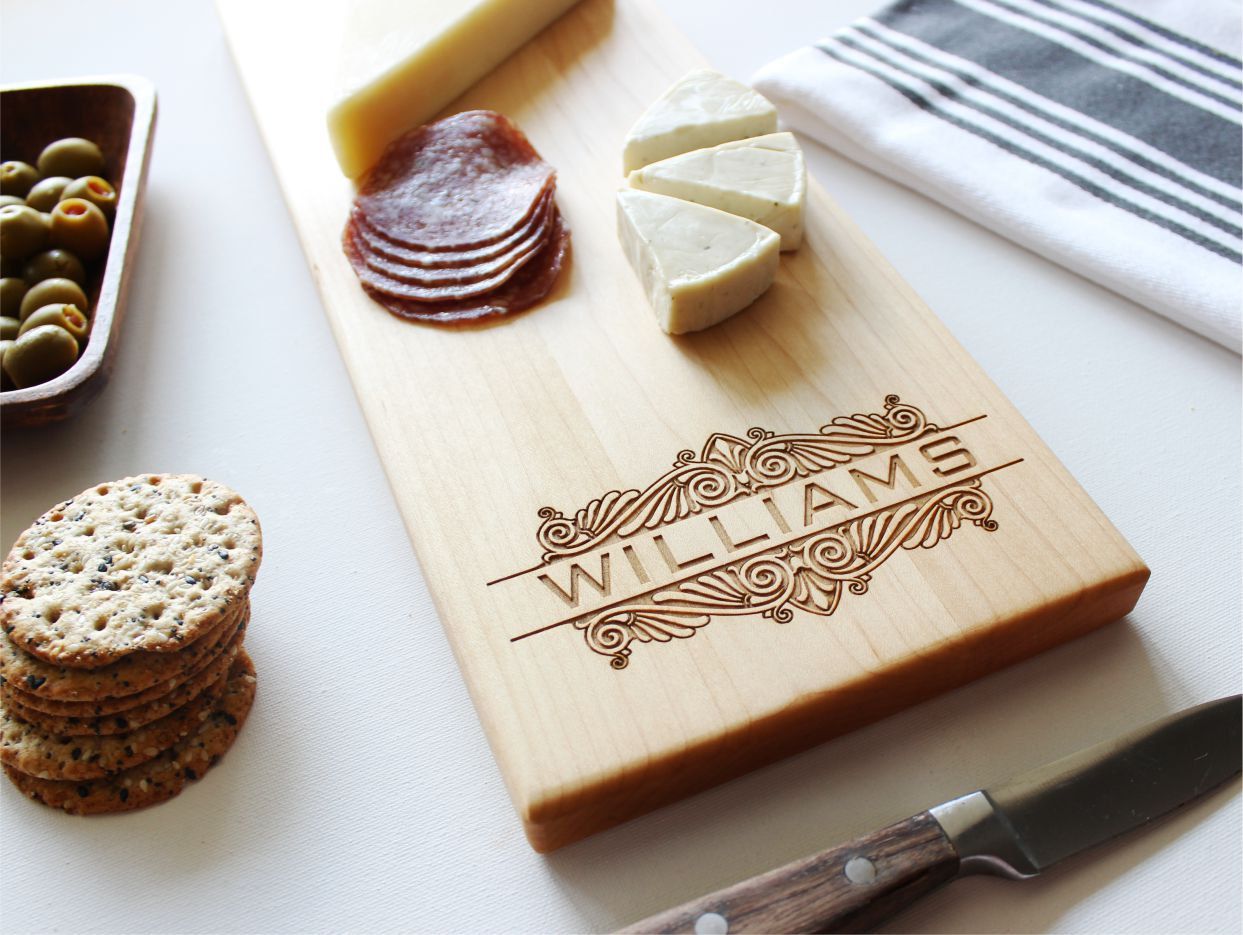 Personalized gifts for mom: Custom cheese board from Sugar Tree Gallery