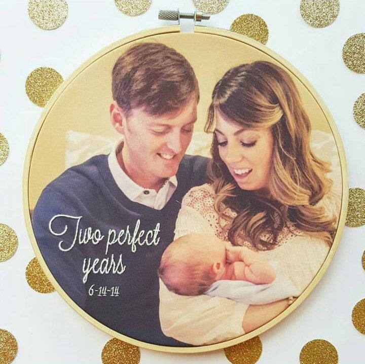 Personalized gifts for mom: Hand embroidered embroidery hoop over your photo printed on fabric | Needle Little Joy