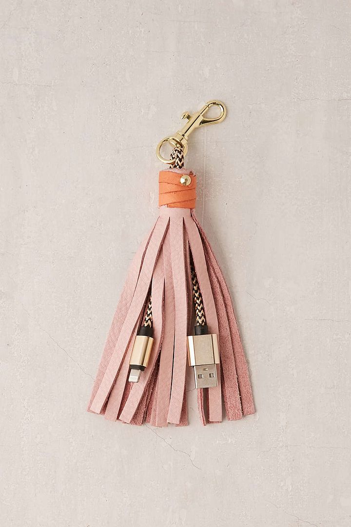Tech stocking stuffer: Leather tassel key chain with USB charger at Anthropologie