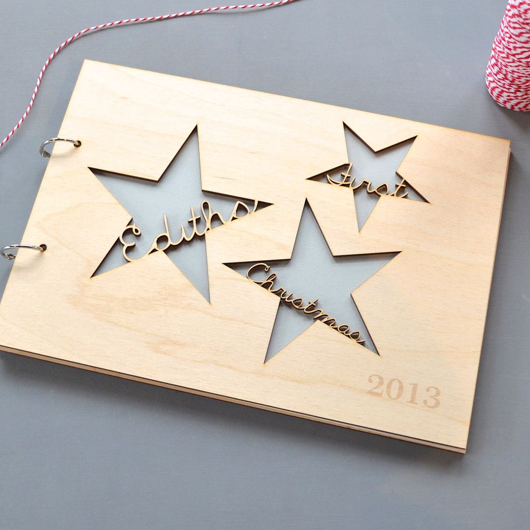 Baby's first Christmas gifts: Holiday keepsake book handmade out of birchwood