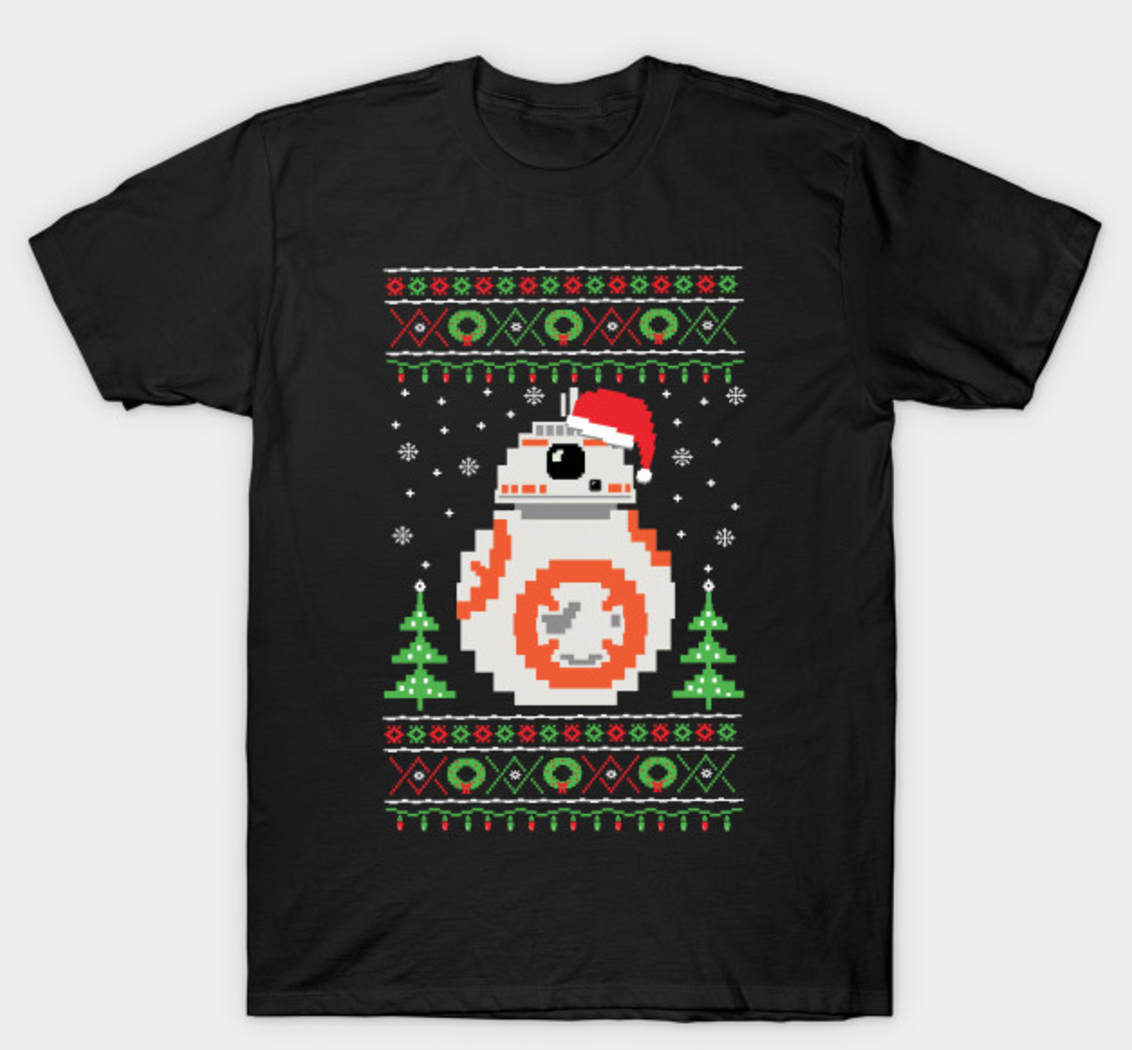 Nerdy Christmas Sweater tees like this one featuring BB-8 are great gifts for geeky kids!