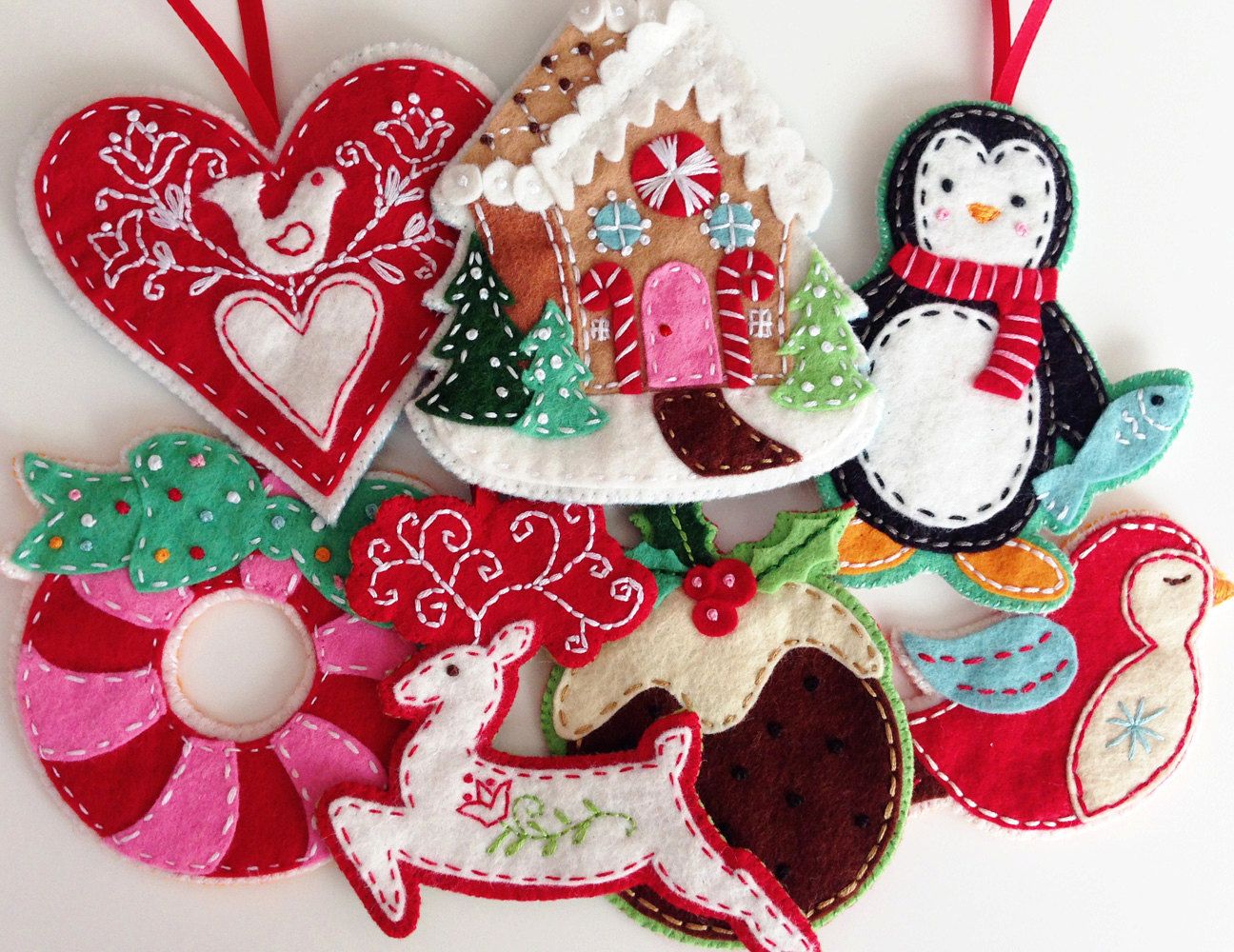DIY Holiday gifts: Hand-stitched Christmas ornaments | Downloadable pattern book from Erica Hite on ETsy