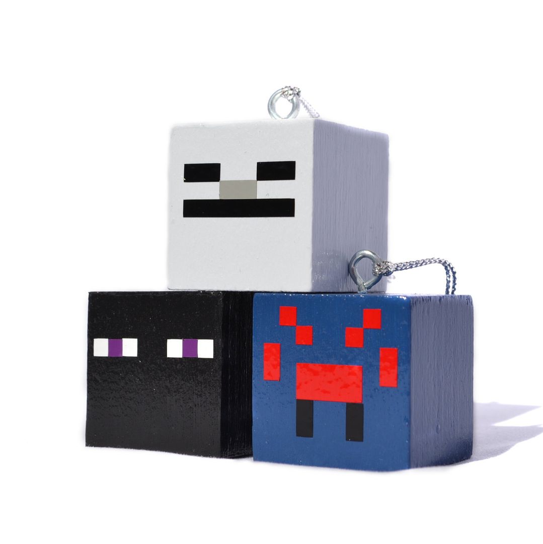 Holiday gifts for kids under $15: Personalized Minecraft block ornaments | Letz Create on Etsy
