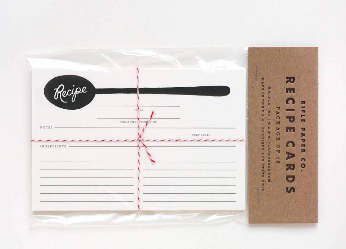 Holiday gifts for adults under $15: Spoon recipe cards filled out with a dozen family recipes