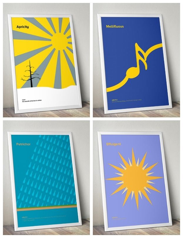 Minimalist vocabulary posters to teach kids words like effulgent and apricity