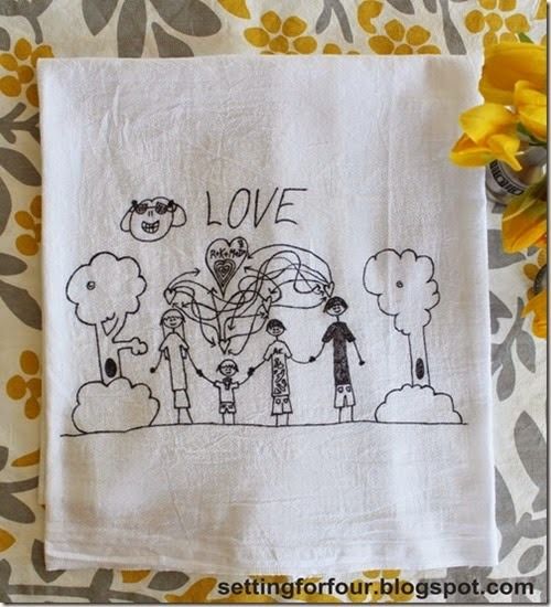 Homemade Mother's Day gifts: Children's artwork tea towels from Setting for Four