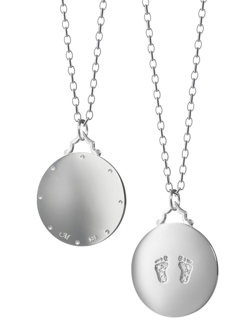 First Mother's Day gifts for new moms: Sterling and sapphire baby footprint necklace