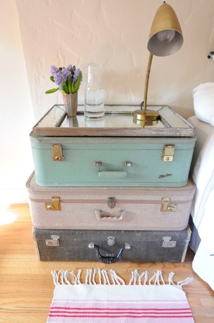vintage suitcases nightstand at cupcakes and cashmere