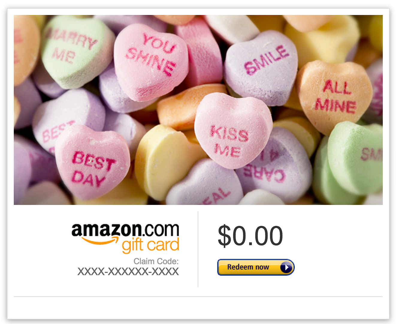Valentine's Day themed gift cards on Amazon