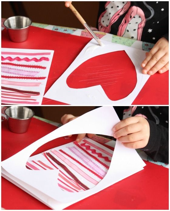 DIY Valentine's gifts kids can make: ribbon strip heart cards from Happy Hooligans