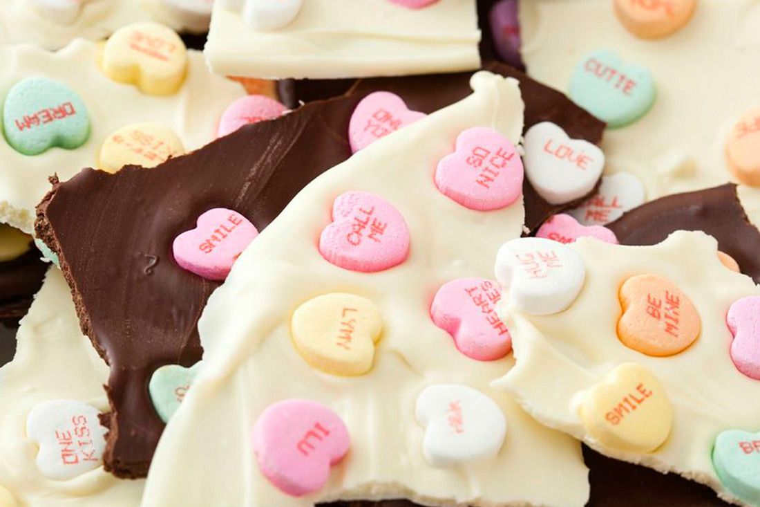 DIY Valentine's gifts: Conversation Heart Chocolate Bark recipe at Brit + Co