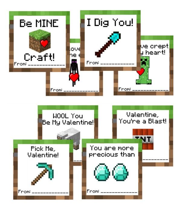 Free printable Minecraft Valentine's Day Cards from A Grand Life