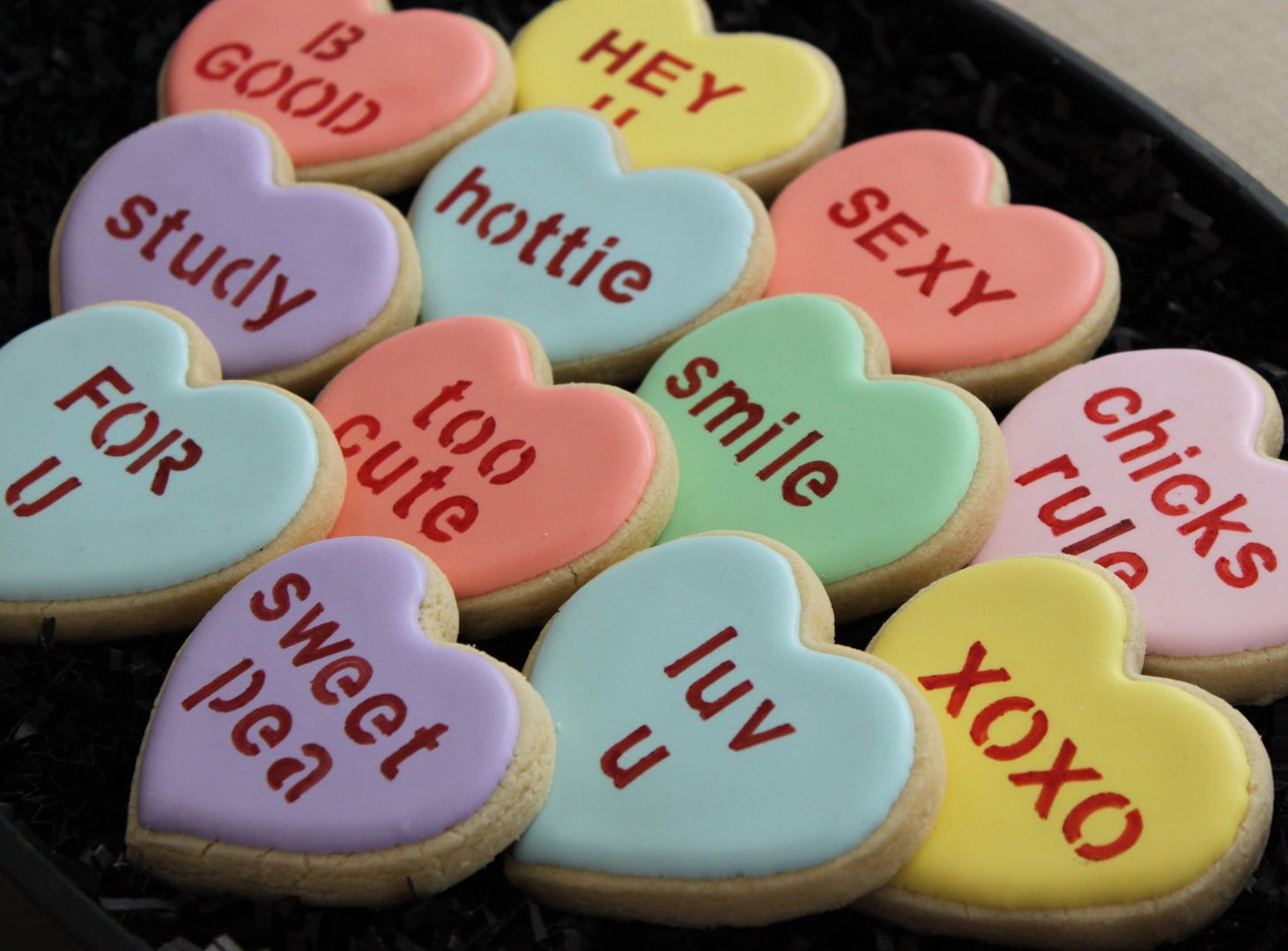 Cool Valentines cookies: Custom conversation heart cookies