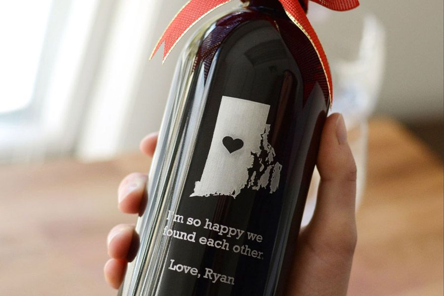 Personalized Valentines Gifts: Custom etched wine bottle