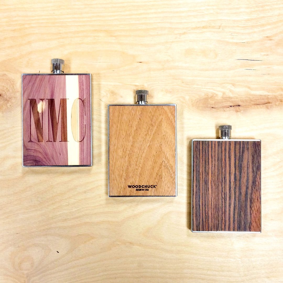 Personalized Valentines gifts: Monogrammed stainless + wooden flasks by Woodchuck