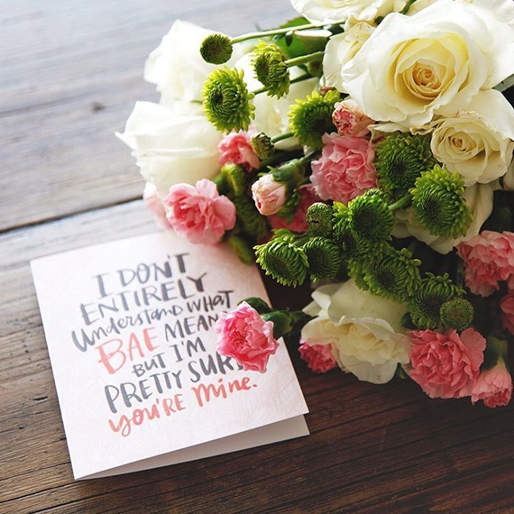Valentine's flowers from the Bouqs | card from Emily McDowell